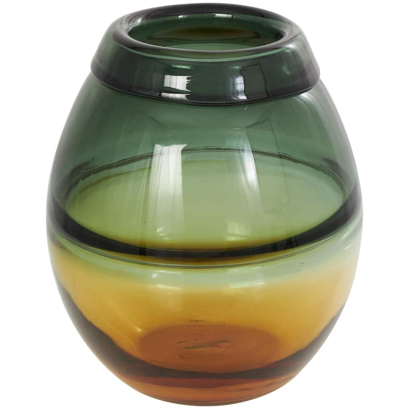 Glass Handmade Ombre Decorative Vase with Yellow Base - Green - Roche River Decor - Green - 9"W, 11"H