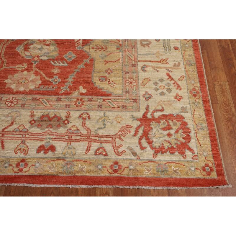 Orange Turkish Oushak Vegetable Dye Area Rug Handmade Wool Carpet - 9'4"x 12'1"