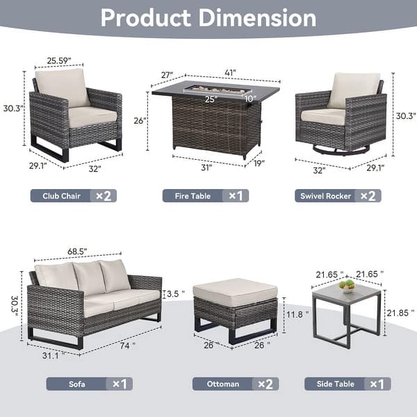 dimension image slide 13 of 24, Gymojoy Outdoor Fire Pit Conversation Set, Patio Furniture with Cushions