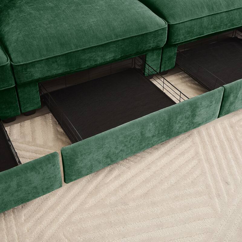 4- Deep L-Shaped Seater Sectional Sofa Couch with 2 Movable Storage Ottoman & Pull out Drawers Under Each Seat
