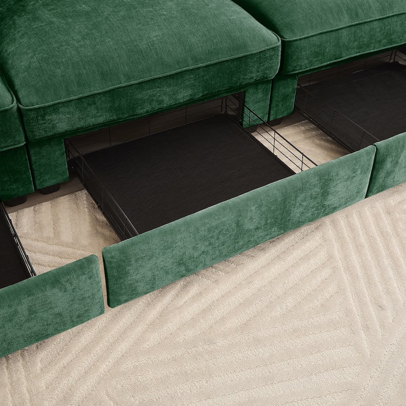 Rossetta 3-Seater Crescent Armrests Sofa with Pull-Out Storage Drawers and Wraparound Cushions in Classic Color Chenille