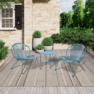 3 PCS Patio Acapulco Chairs with Side Table, Outdoor Conversation Set