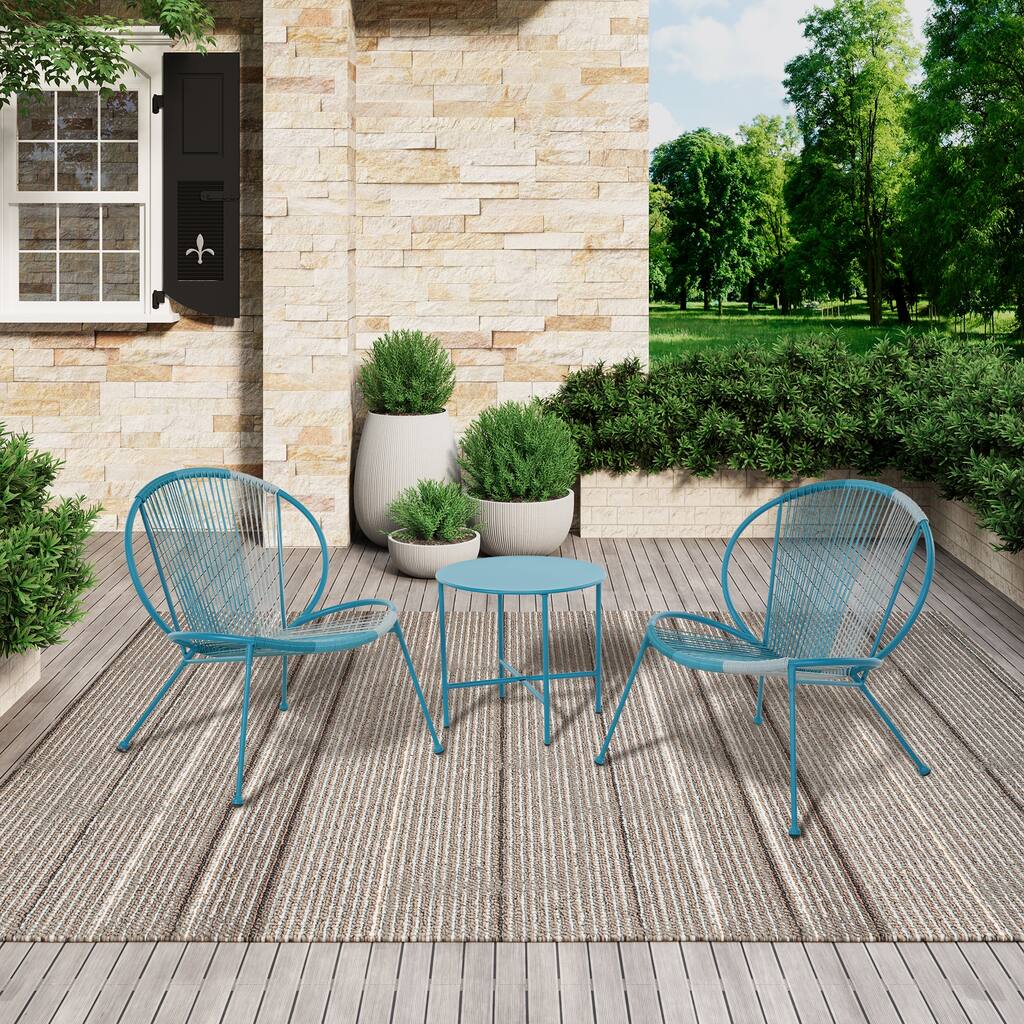 3 PCS Patio Acapulco Chairs with Side Table, Outdoor Conversation Set