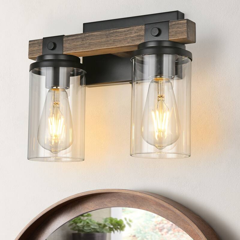 Starsky 2/3 Lights Farmhouse Modern Dimmable Bathroom Glass Vanity Light with Clear Cylinder Shade