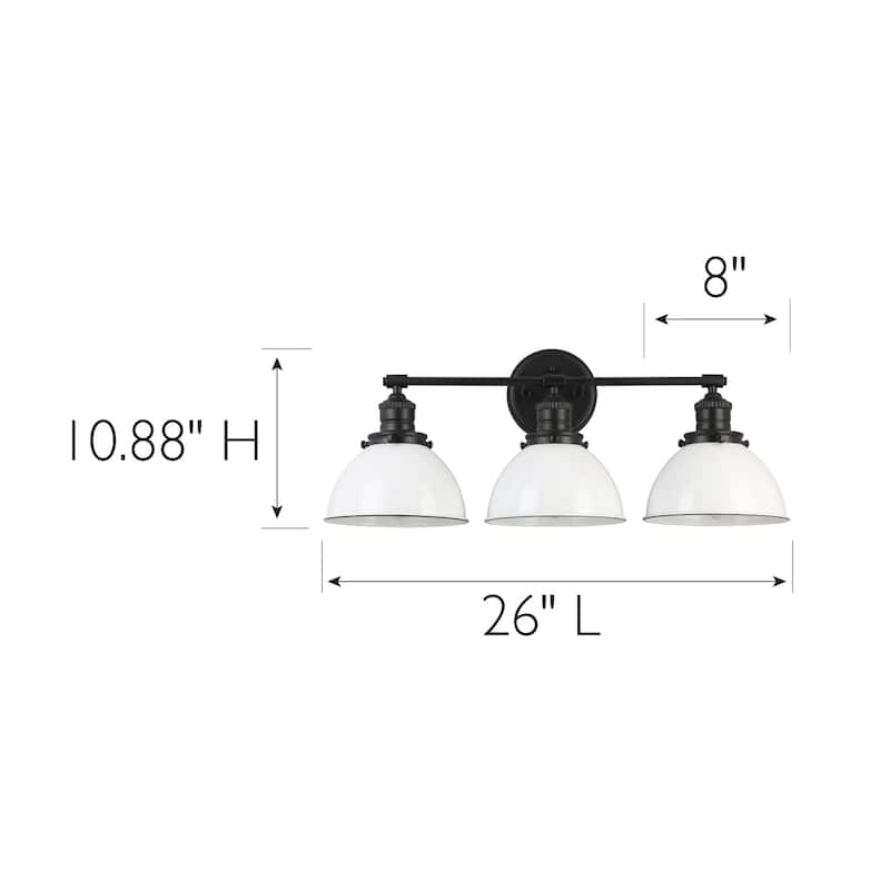 Savannah Matte Black Dimmable 3-Light Vanity Light - Matte Black/White