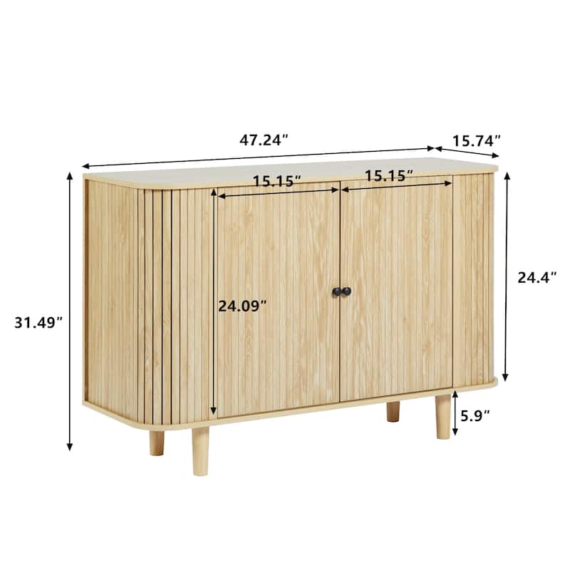 Wooden 47in 2-Door Curved Design Storage Cabinet Sideboard