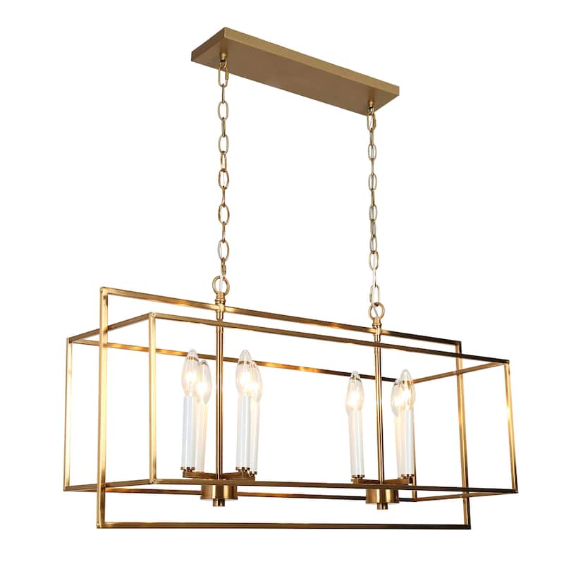 Dilley Modern 8-Light Gold Chandelier Island Lights for Dining Room - 31.9" L x 10.4" W x 16.7" H