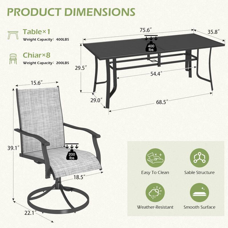 5/7/9-Piece Outdoor Dining Set with 360°Swivel Rocking Chairs, Textilene Seats, Ultra-Comfort Patio Furniture w Umbrella Hole