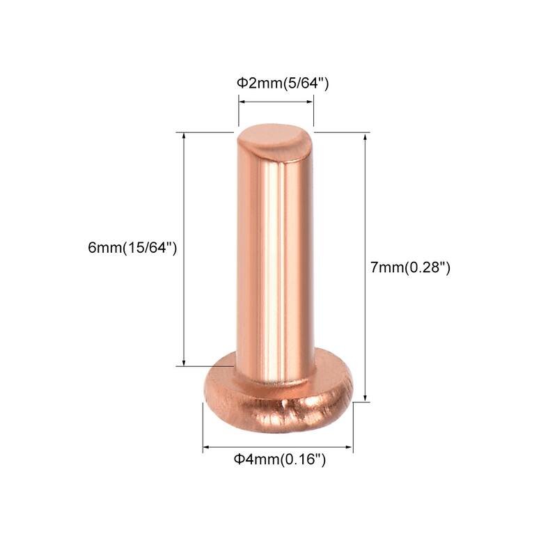 100 Pcs Flat Head Copper Solid Rivets Fasteners - 5/64" x 15/64"