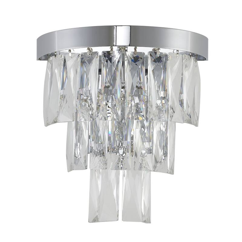 1-Light Chrome Wall Sconce With Clear Hanging Crystals