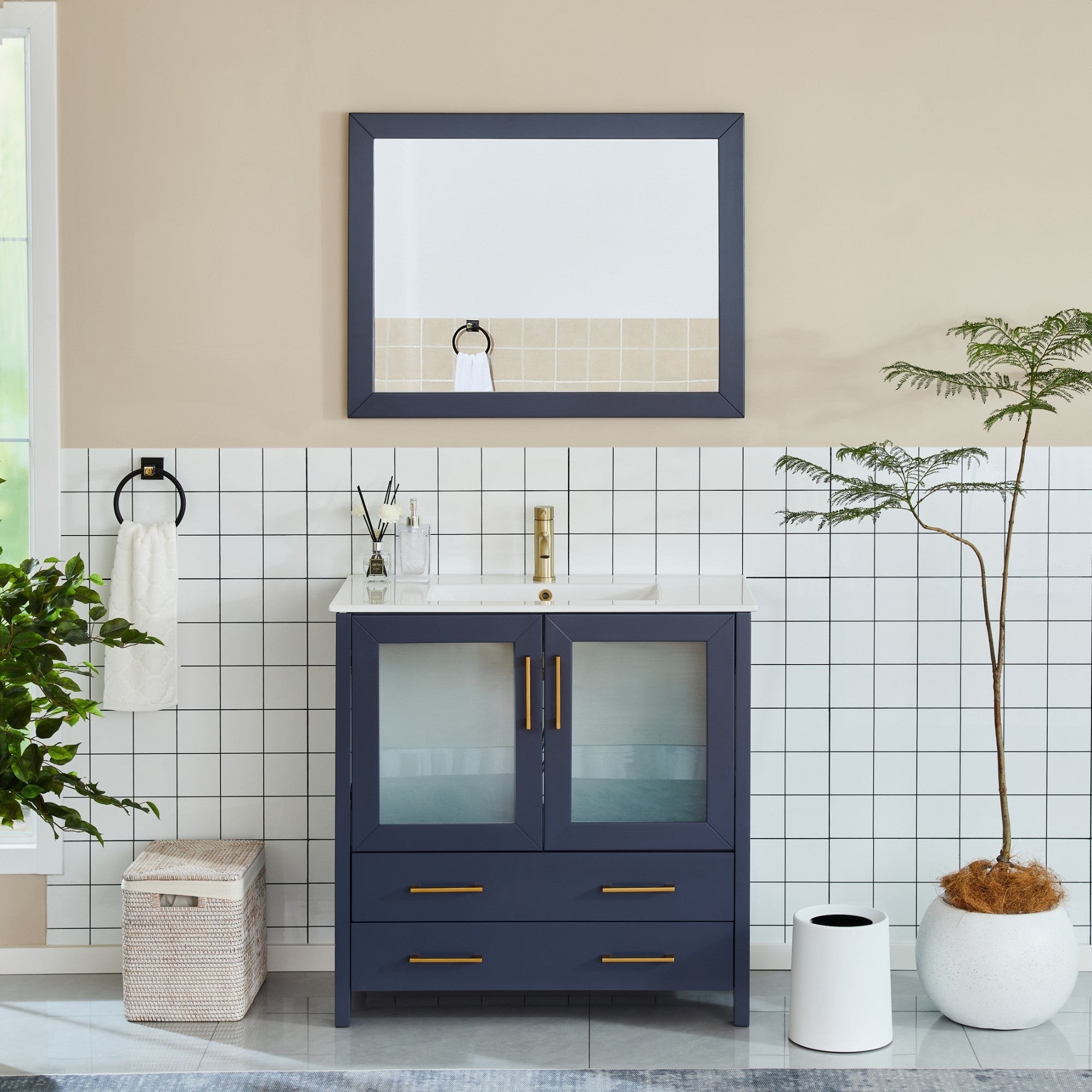 Vanity Art 36-Inch Single Sink Bathroom Vanity Set Dove-Tailed Drawers, 1 Cabinets, 1 Shelf, Soft-Closing Doors with Free Mirror
