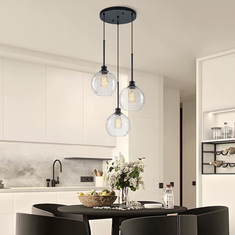 Starsky Modern 3-Light Clear Glass Chandelier Cluster Adjustable Height Pendant Lights for Kitchen Dining Room