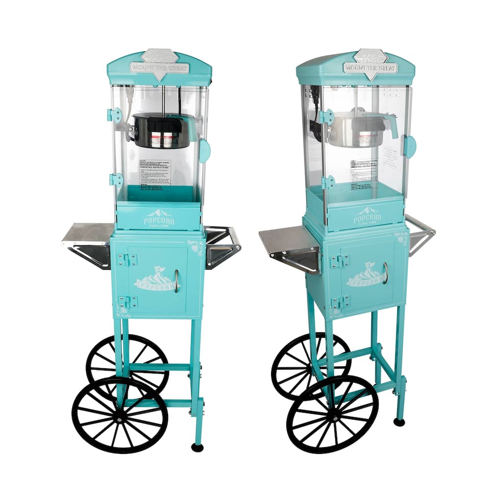 Popcorn Machine with Cart ,Wheels & 10 Oz Kettle Popcorn Maker Measuring 3 plastic spoon Home Theater Popcorn Machine