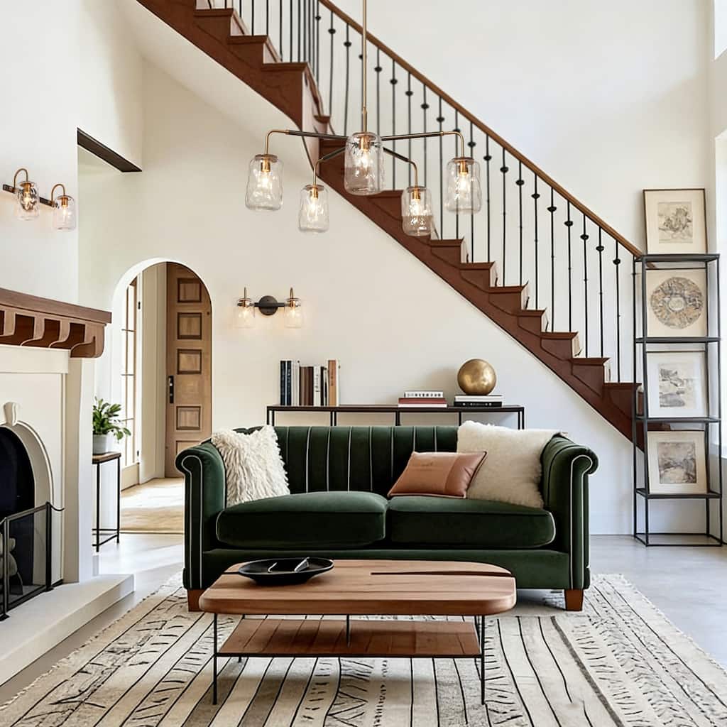 Mid-Century Modern 5-Light Wagon Wheel Chandelier with Hand-blown Glass for Dining Living Room - D 28.7" x H 74.6"Max