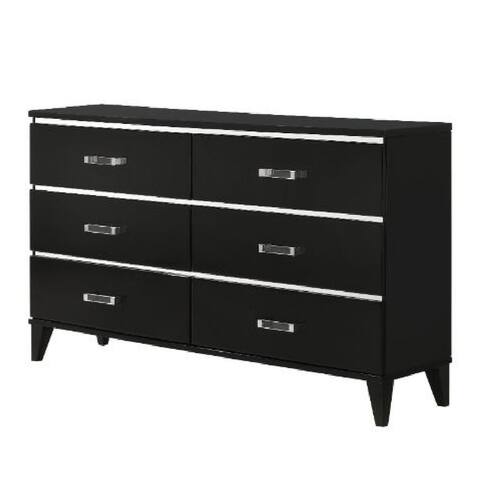 Dresser with 6 Drawers and Metal Trim, Black