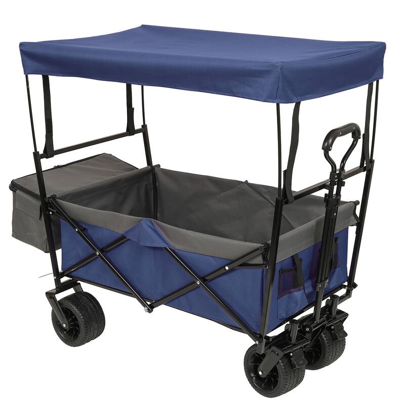 480Lbs Collapsible Wagon with Canopy,Wagon Stroller with 7" All-Terrain Wheels, Lightweight Foldable Wagon, with Mosquito Net