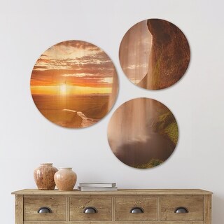 Designart 'Seljalandsfoss Waterfall at Sunset' Landscape Wood Wall Art ...