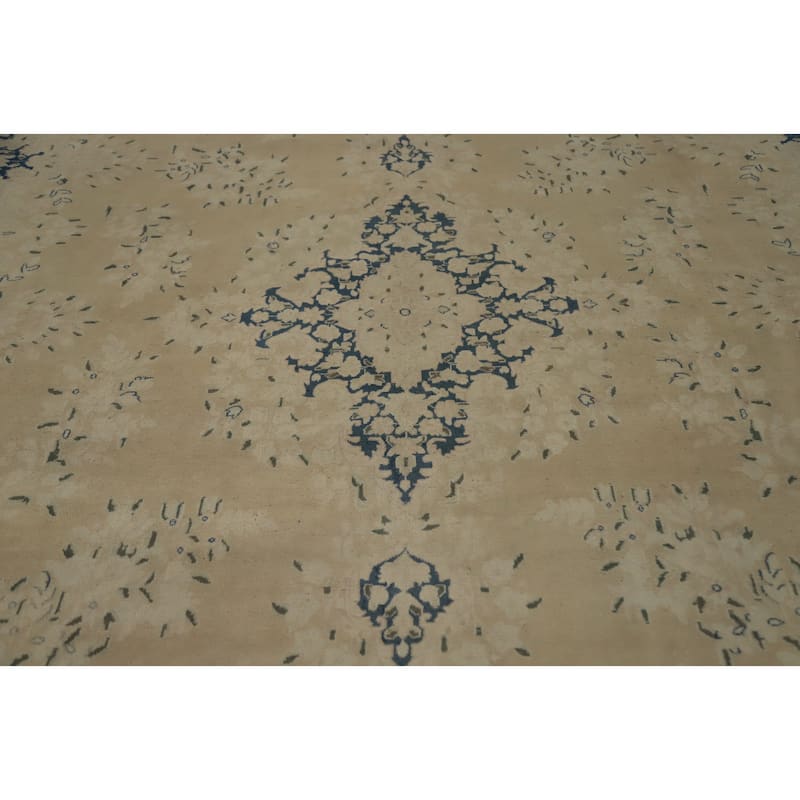 Hand Knotted Oriental 100% Wool Carpet Traditional Floral Beige & Ivories Kerman Area Rug - 12' 10'' X 9' 4''