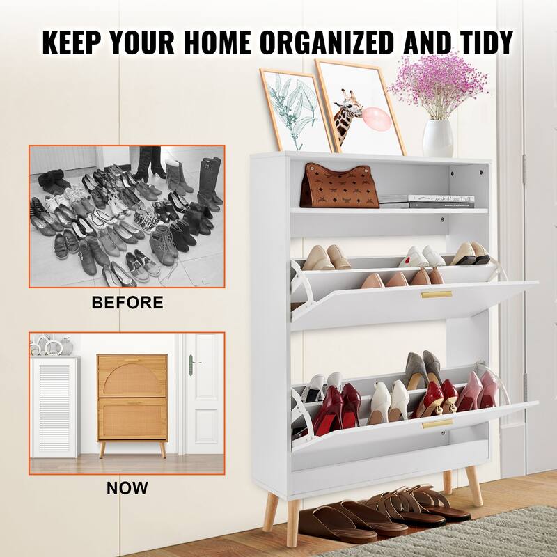 Shoe Cabinet with Flip Drawers, Shoe Storage Cabinet for Entryway, Free Standing Shoe Storage Organizer