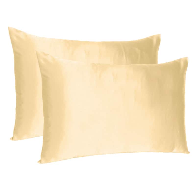 HomeRoots Pale Peach Dreamy Set Of 2 Silky Satin Queen Pillowcases