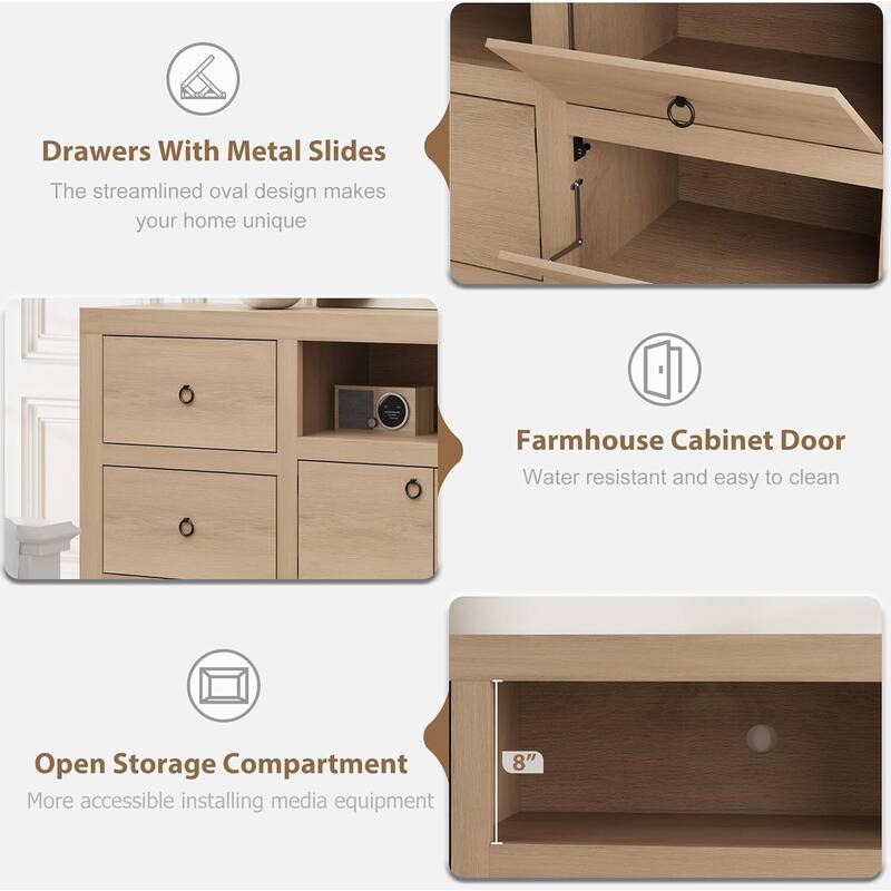 Farmhouse TV Stand Entertainment Center with 6 Storage Drawers for 75/80 Inch TV - N/A