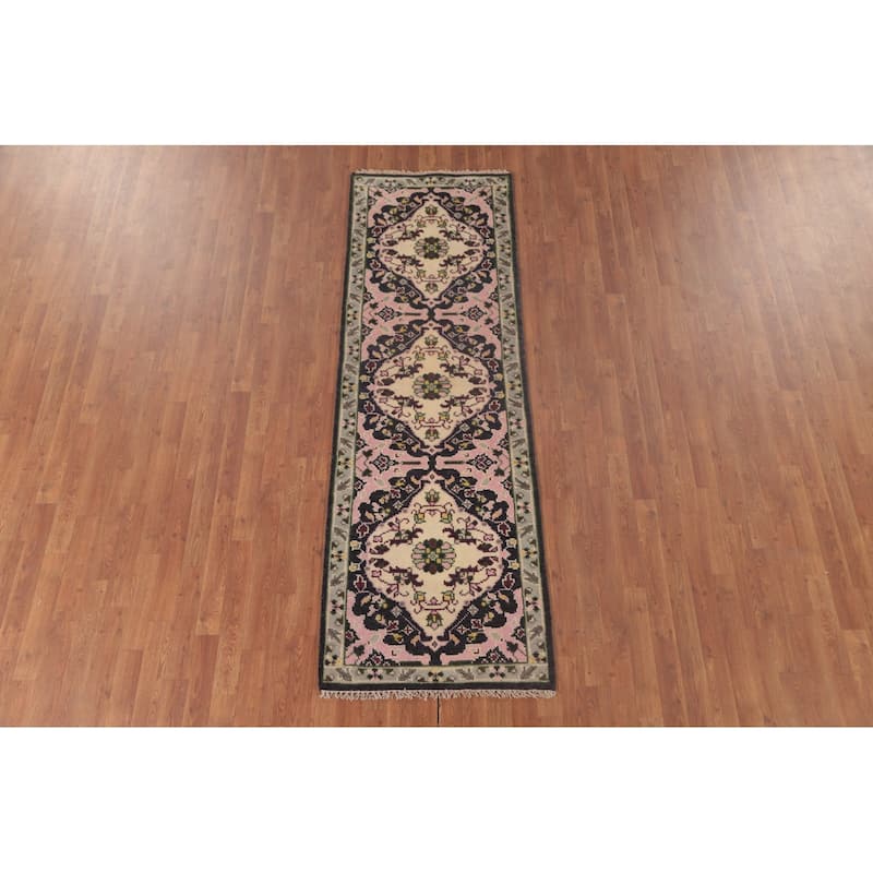 Pink Heriz Serapi Oriental Runner Rug Wool Carpet - 2'7"x 7'11"
