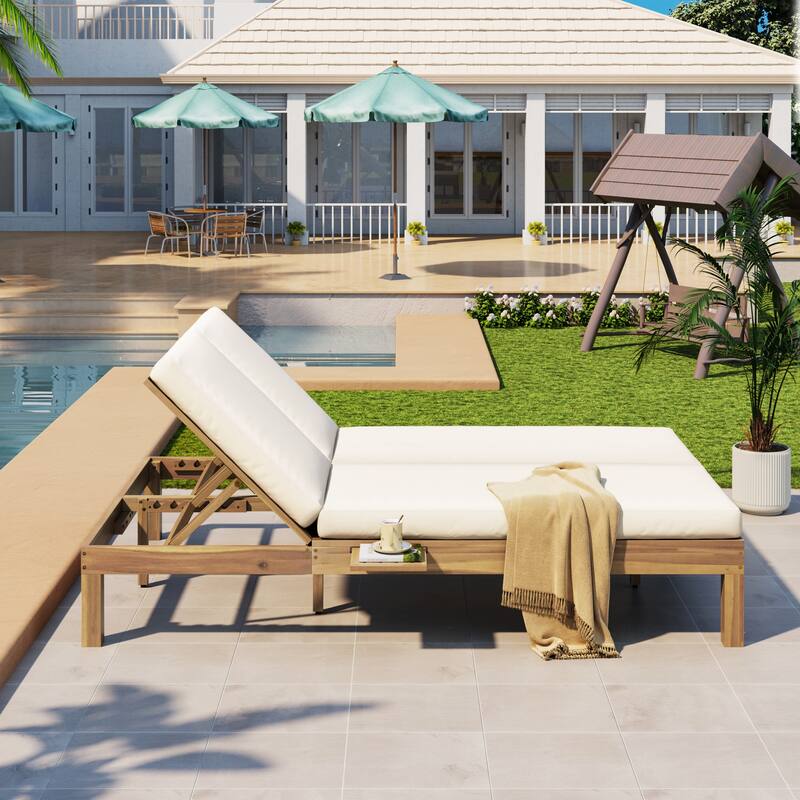 Elegant 5-Position Adjustable Double Chaise Lounge with Side Table by Leisure Zone