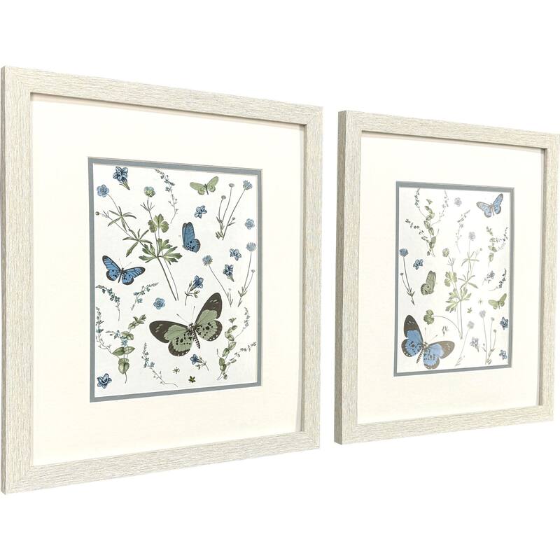 HomeRoots Set Of Two Botanical Page Distressed White Framed Wall Art