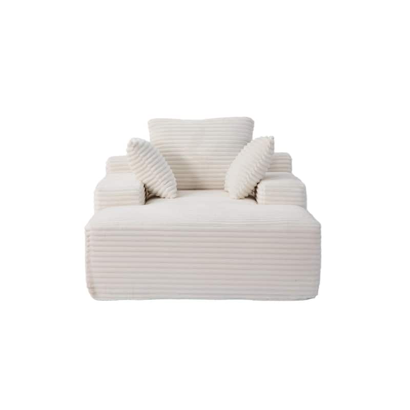 Oversized Chaise Lounge Chair, White Corduroy Sleeper Sofa Daybed, No Assembly Required