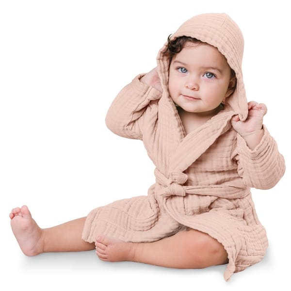 slide 2 of 45, Comfy Cubs Muslin Bath Robe for Kids 100% Cotton, 4-Layer Absorbent Muslin Fabric 18 - 24 Months - Blush