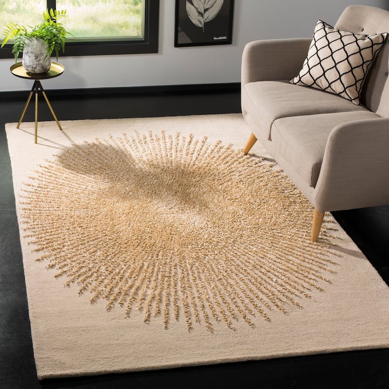 SAFAVIEH Handmade Soho Marsilia Burst New Zealand Wool Rug - 3' x 5' - Beige - Rectangle
