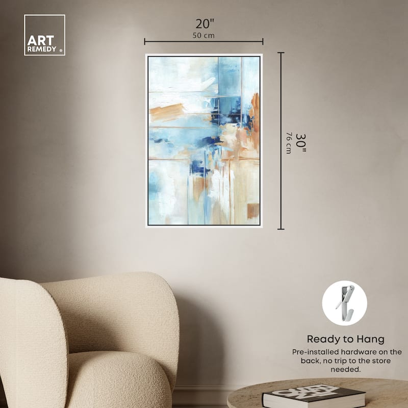 Art Remedy House Of Lines I Framed Blue Abstract 1 Piece Canvas Wall Art