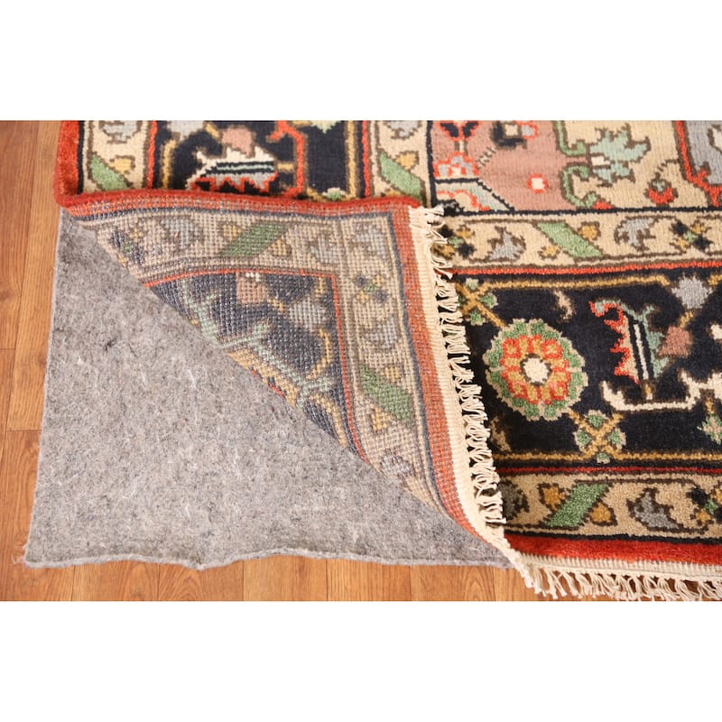 Geometric Heriz Serapi Indian Area Rug Hand-Knotted Wool Carpet - 8'11" x 12'1"