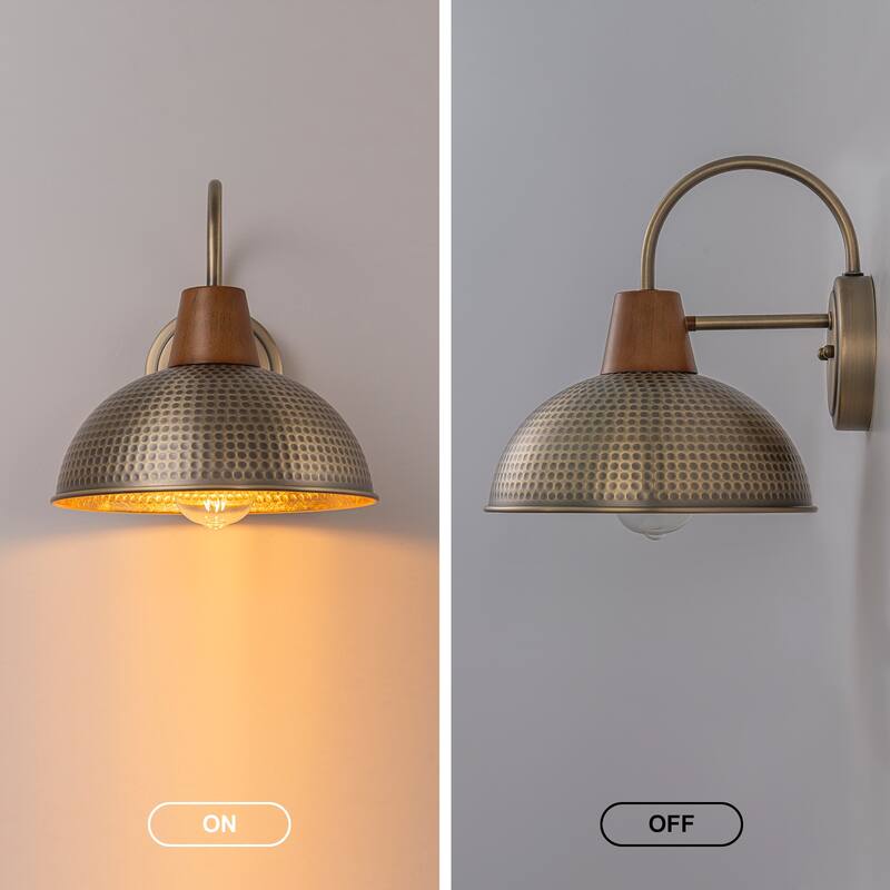 Farmhouse Industrial 1-Light Wall Sconce with Hammered Metal Shade Barn Outdoor Light - W10.24"