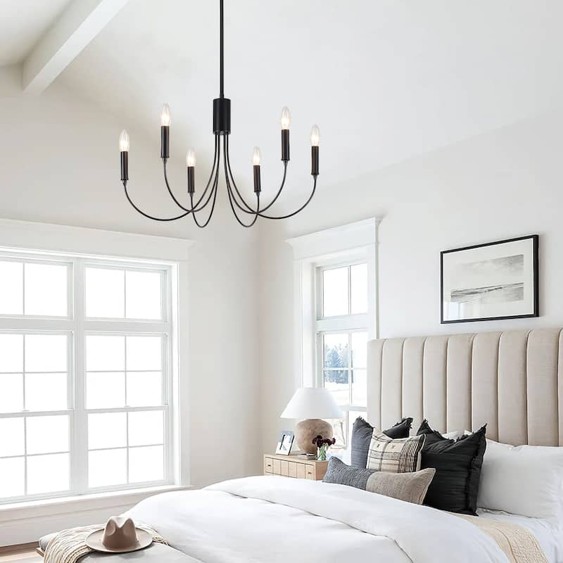 6-Light Modern Chandelier, Farmhouse Chandelier, Candle Style Chandelier for Dining Living Room Kitchen Island - 23.62"Dx8.86"H