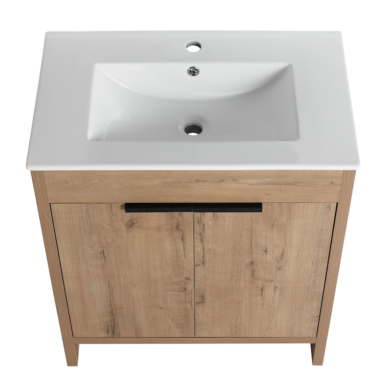 GDFStudio - Lennox Modern Freestanding Bathroom Vanity with White Ceramic Sink and Soft-Close Doors