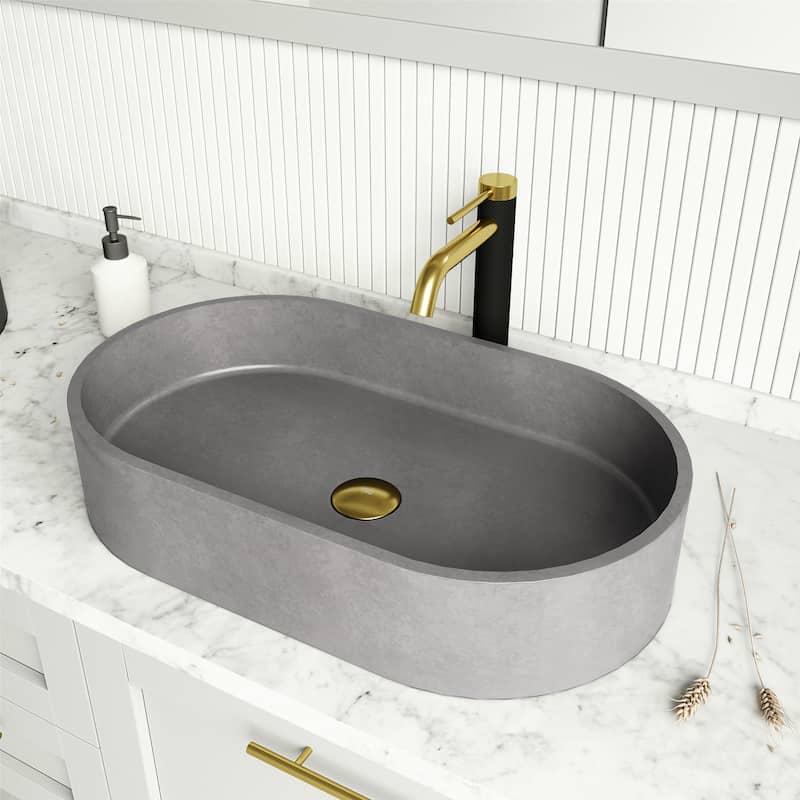 Vigo Concreto Stone 23-5/8" Oval Concreto Stone Vessel Bathroom Sink