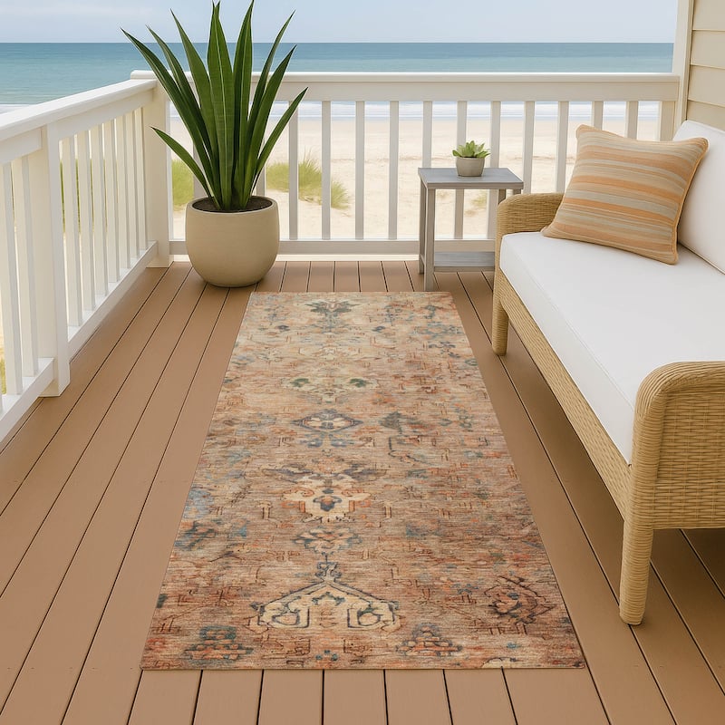 Machine Washable Indoor/ Outdoor Traditional Serenity Chantille Rug - Copper - 2'3" x 7'6"
