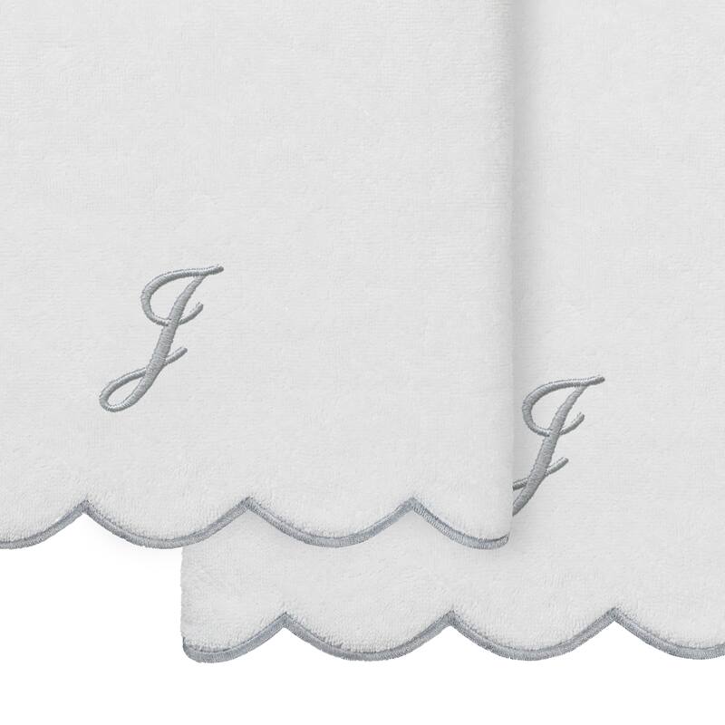 Authentic Hotel and Spa 100% Turkish Cotton Grey ADORNIA Scallop Personalized 2 Piece Bath Towel Set - 2 Bath Towels