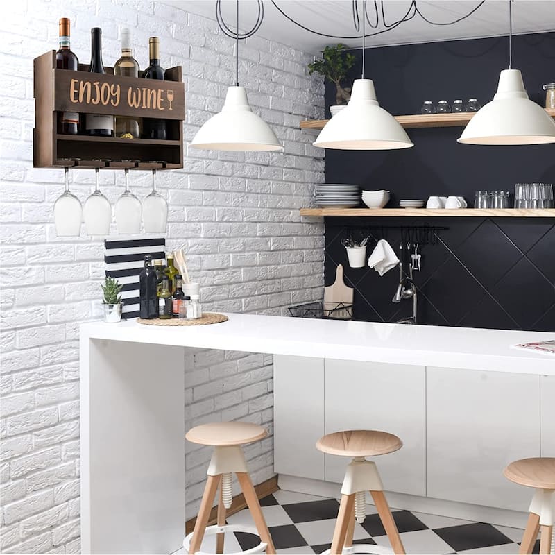 "Enjoy Wine" Wall Mounted Wine Rack - Unique Wine Gifts - 4 Wine Glasses Included