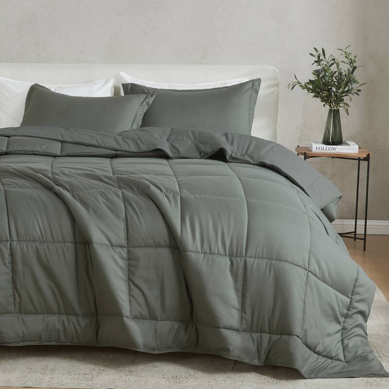 Linery & Co. All Season Down Alternative Reversible Comforter Set - Dark Grey Solid - Queen