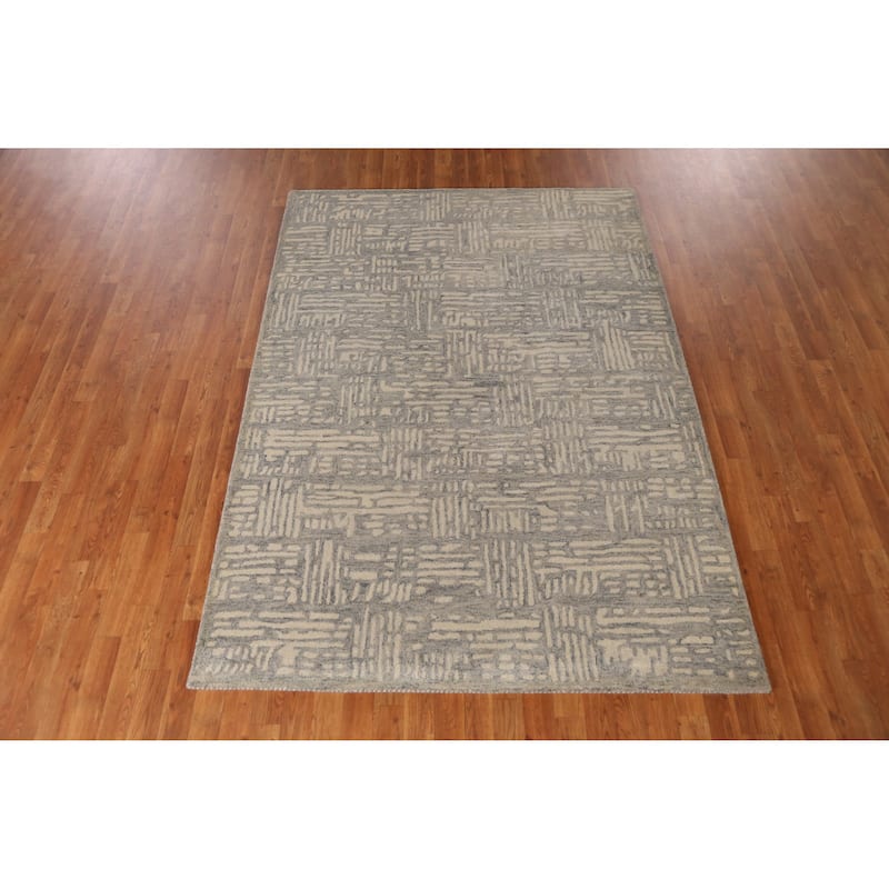 Modern Indian Area Rug Hand-Tufted Wool Carpet - 5'3" x 7'7"