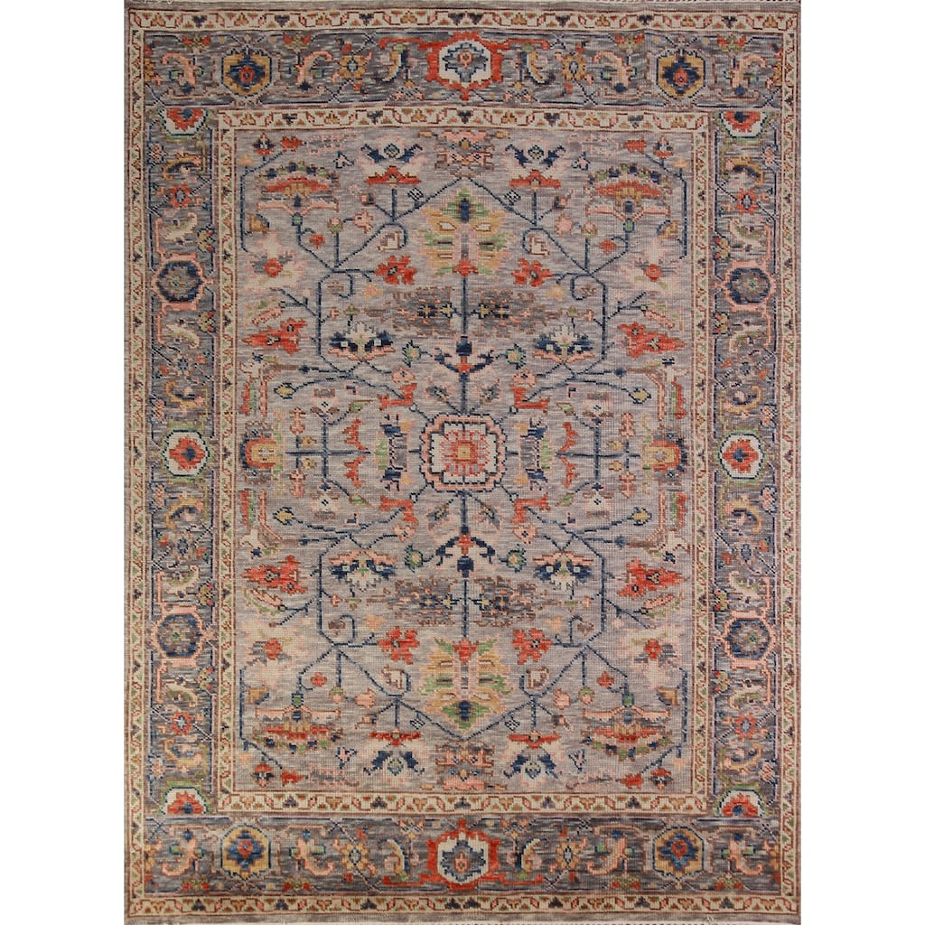 Gray Oushak Oriental Area Rug Hand-Knotted Wool Carpet - 8'0" x 10'2"