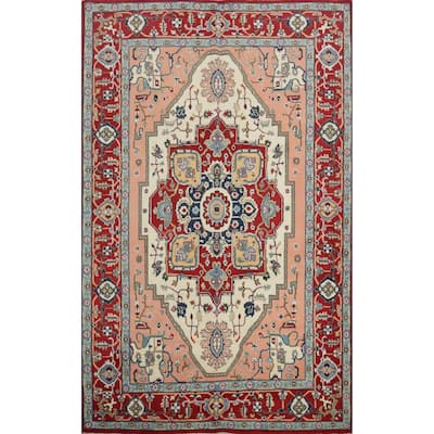 Hand Knotted Oriental 100% Wool Carpet Traditional Medallion Red Heriz (serapi) Area Rug - 8' 8'' X 6' 1''