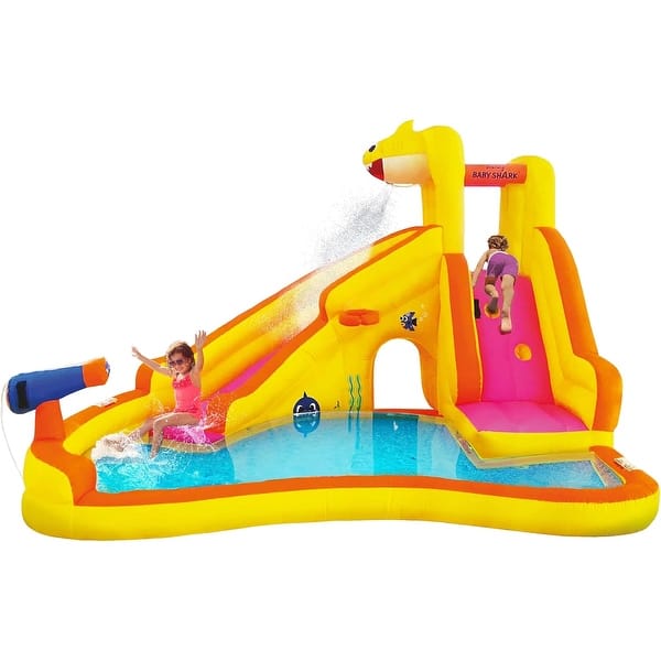 slide 2 of 6, Pink Fong Imitation Baby Shark Waterslide, Outdoor Party Inflatable Water Slide, Kids Backyard Water Park for Ages 3-8
