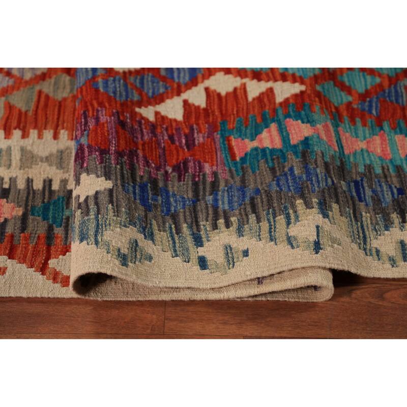 Reversible Kilim Oriental Rug Hand-Woven Multi-Color Wool Carpet - 8'7"x 11'6"