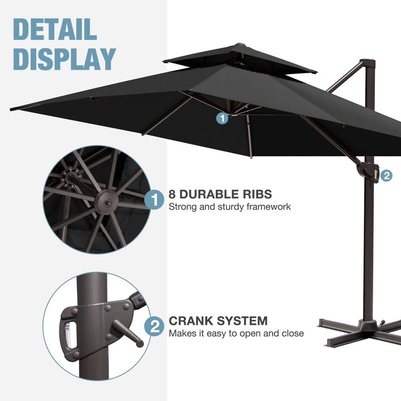 VredHom Outdoor Patio Offset Umbrella 360 Degree Rotation with Base