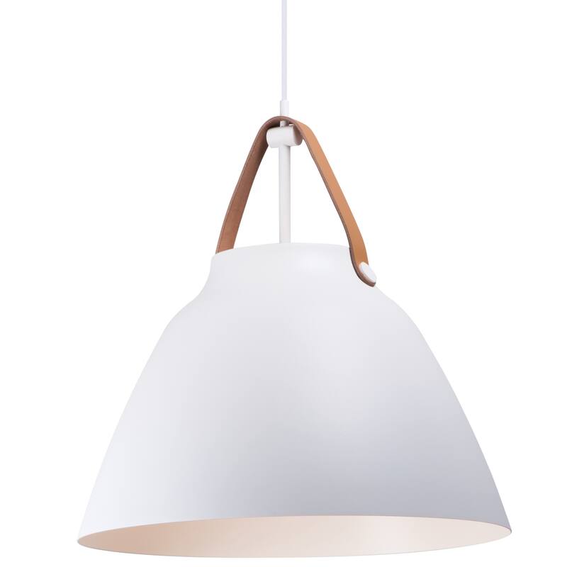 Maxim Nordic Single Light 20" Aluminum Pendant with Leather Strap - Tan Leather / White