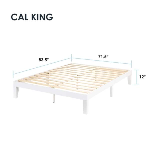 dimension image slide 27 of 34, 12" Classic Solid Wood Platform Bed Frame