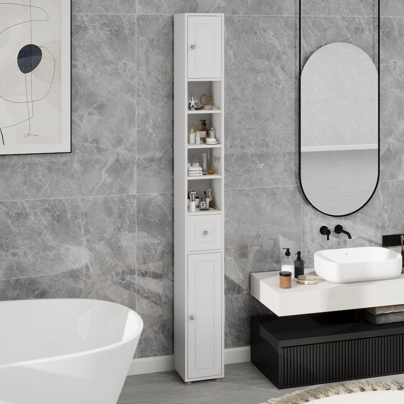 Anmytek 71 inch Tall Slim Bathroom Storage Cabinet with Drawer and Adjustable Shelves White - White